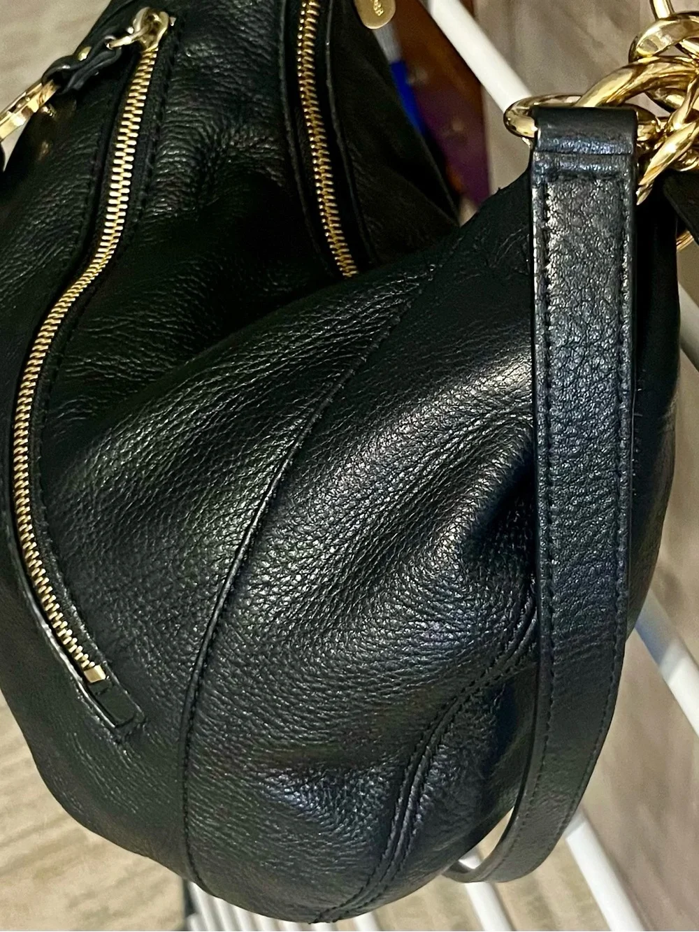 Michael Kors Black Pebbled Leather Hobo with Gold-Tone Tassel Charm